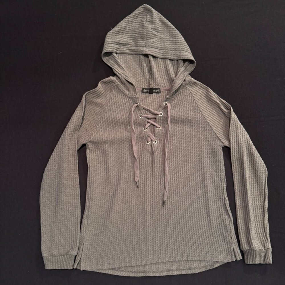 Derek Heart Grey Waffle Long Sleeve Shirt Hoodie Juniors Size Small